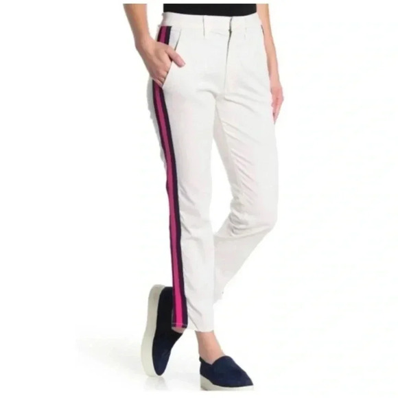 Mother The Straight Ankle Prep White Cropped Jeans Chalk Racer Stripe Size 27 - Picture 3 of 10
